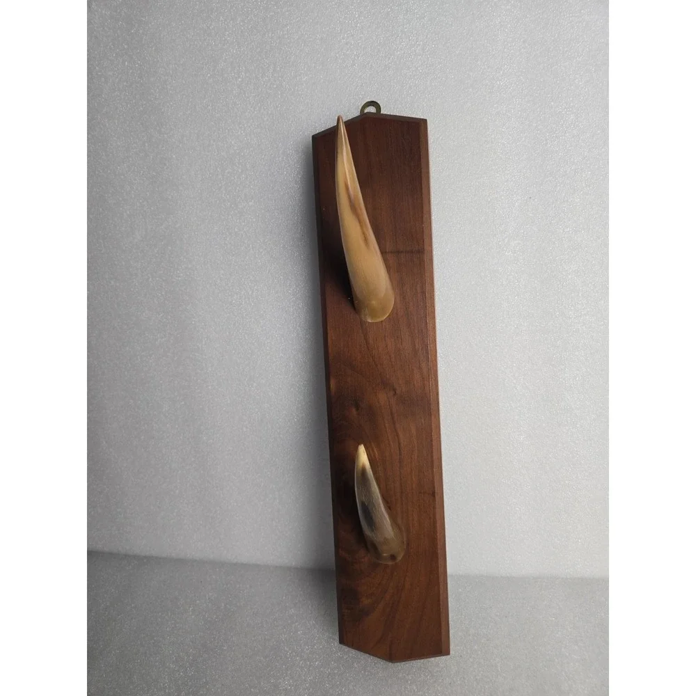 Mid Century Modern Wood Wall Coat Rack 2 Horn Hooks Teak Danish Style Vtg 15